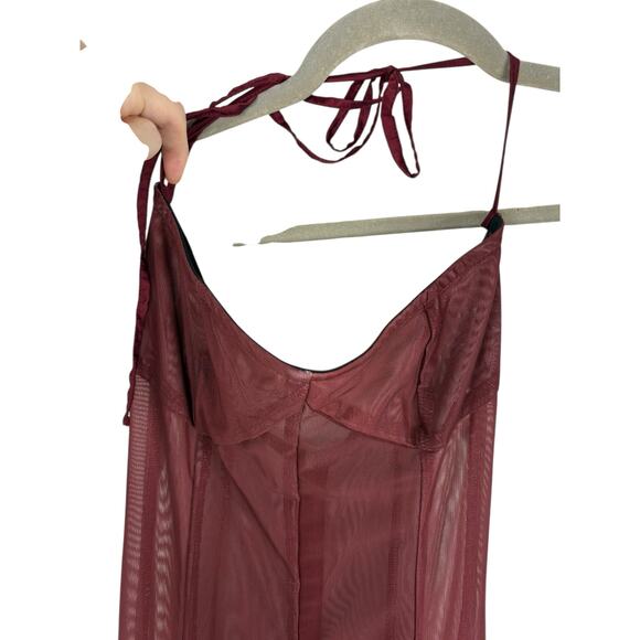 AMOR MIA Siren Maxi Dress Sheer Mesh Halter Party Sexy Evening Statement Wine XS - Picture 6 of 10